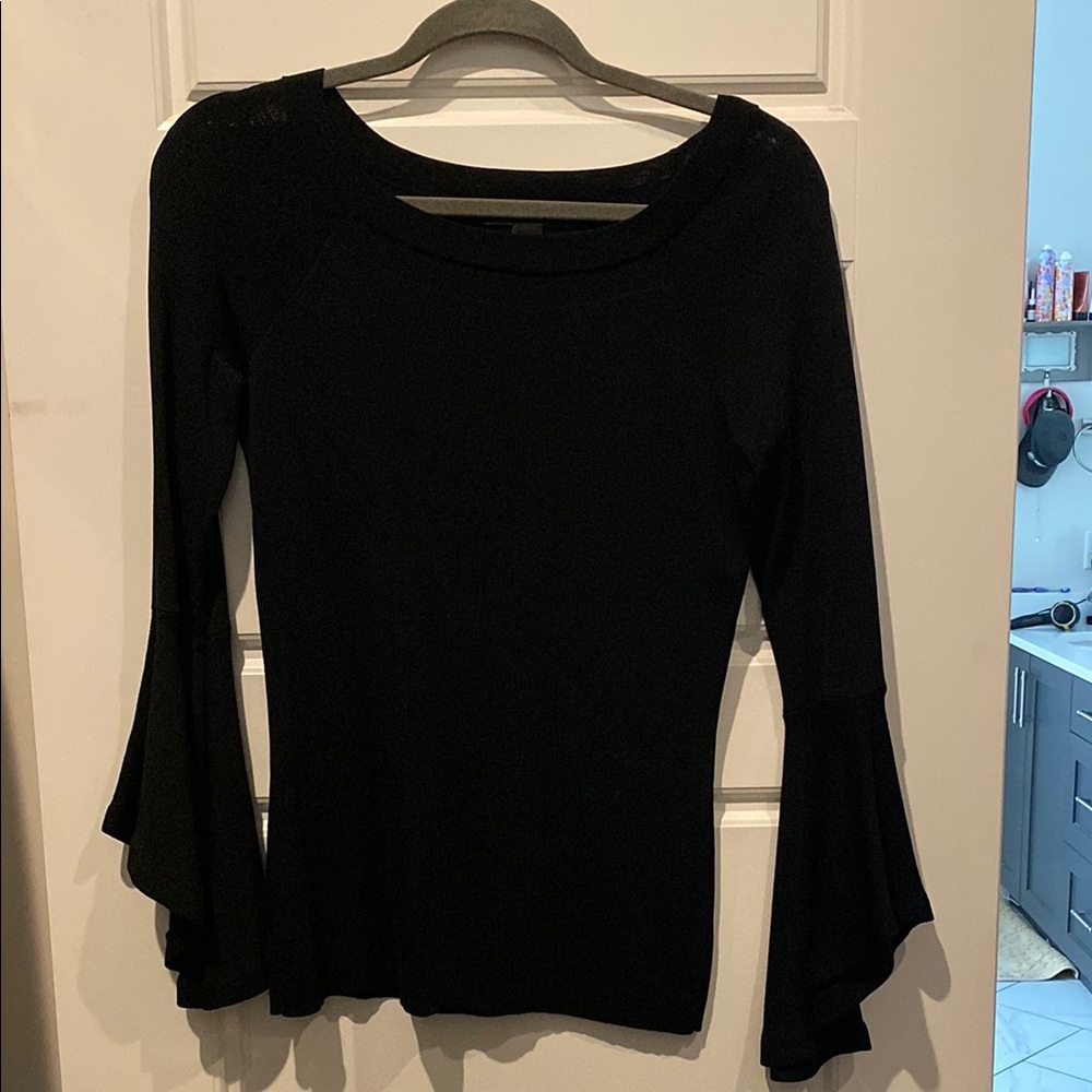 Black Ruffled Bell Sleeve Blouse with Long Sleeves
